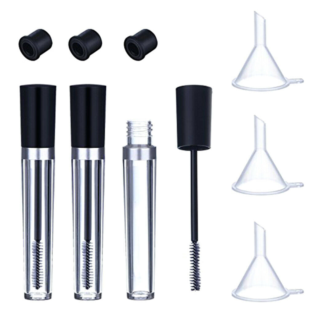 3pcs 7.5 Ml Empty Mascara Tube with Eyelash Wand, Rubber Inserts And Funnels Set