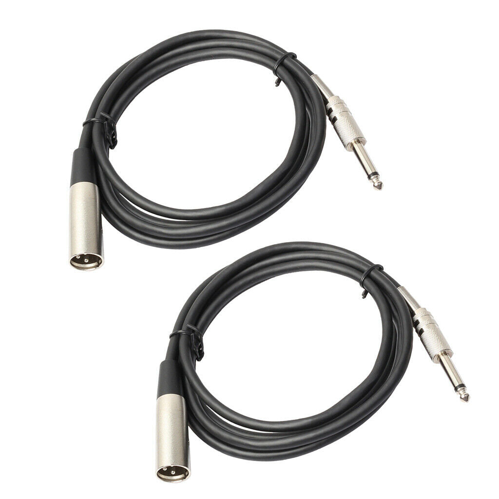 2Pieces XLR 3Pin Male to 1/4 6.35mm Mono   Male Plug Audio Mic Cable 6ft