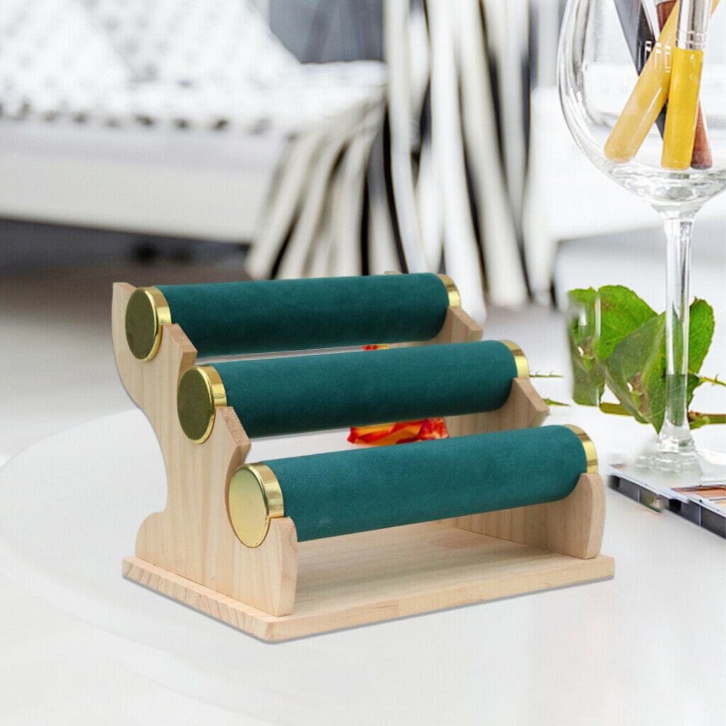 3 Tiers Jewelry Stand Bracelet Holder Velvet Watch Display Organizer  Green