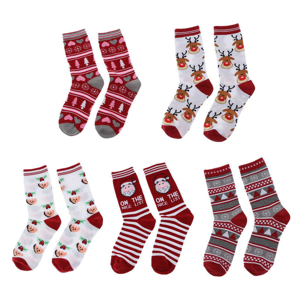 5pair/Set Christmas Socks Funny Birthday Gift Novelty Cartoon Xmas Designs