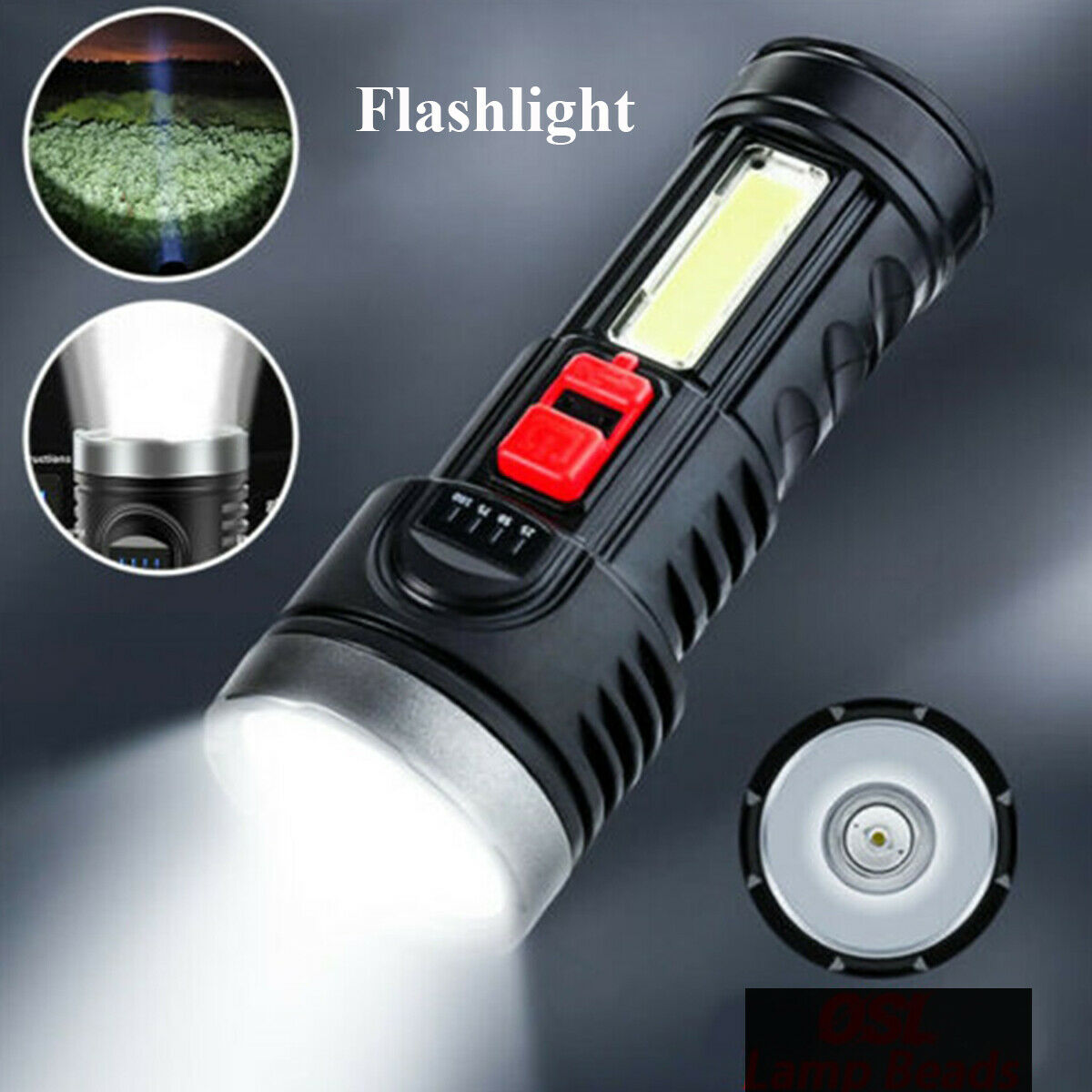 Waterproof 4 Lighting Modes Indication Flashlight With Micro USB Charging Cable