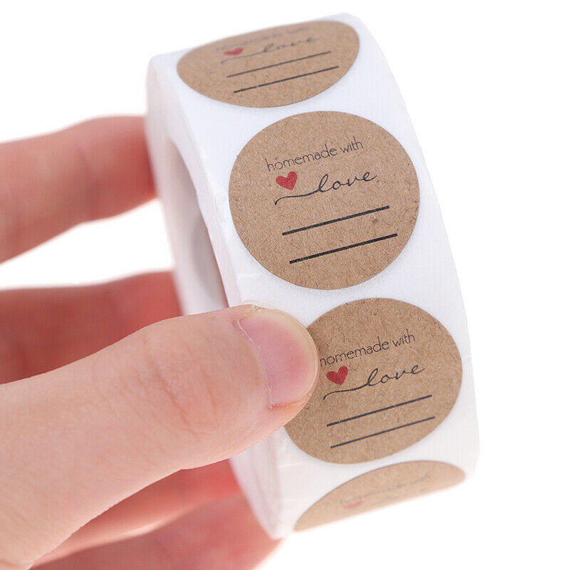500Pcs/Roll 2.5cm DIY Handmade With Love Label Wedding Stickers Kraft Lab.l8