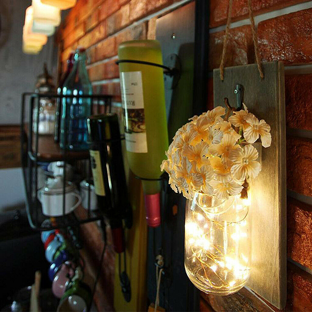 2Pcs Rustic Mason Jar Wall Sconce Fairy Light 20LEDs Remote Control Flower