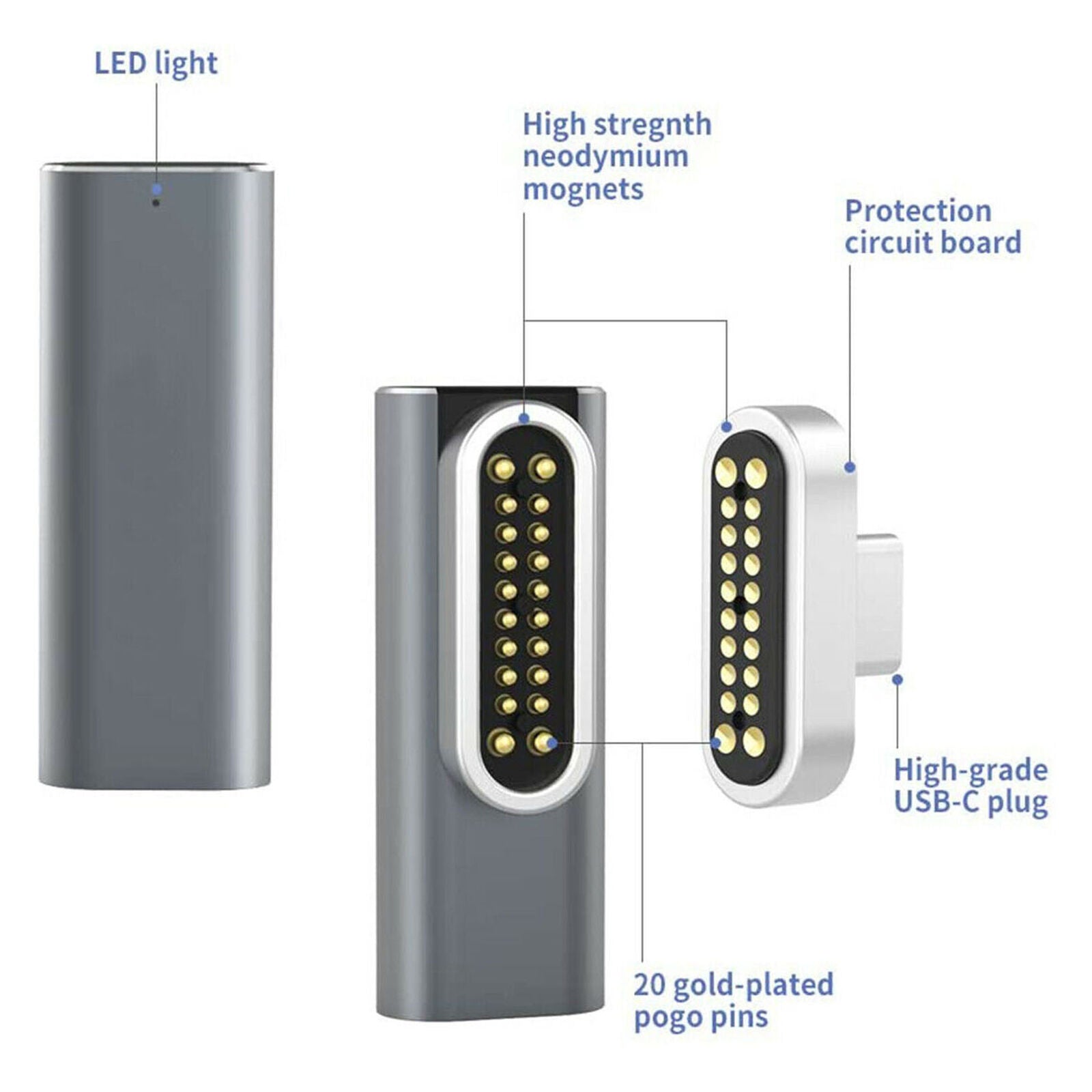 Magnetic USB C Adapter 20 Pin Magnet to USB Type C Unviersal Converter