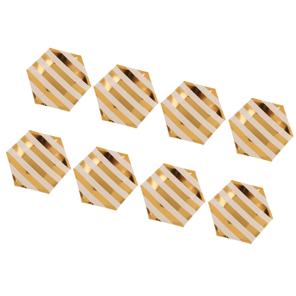 8 Pieces Hexagon Design Golden Stripes Paper PLATES 9"/23cm Happy Birthday Party