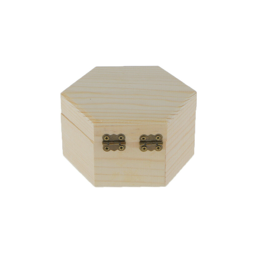 2pcs Mixed Size Unpainted Hexagonal Wooden Jewelry Box Memory Chest Boxes