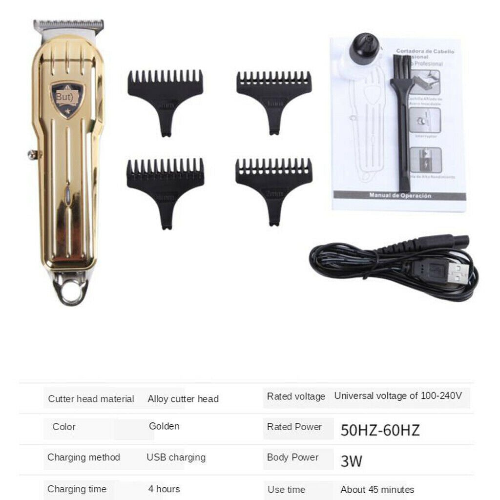 All-in-1 Hair Clipper Set Wireless Hair Trimmer USB Shaver w/ 4 Guide Comb Brush