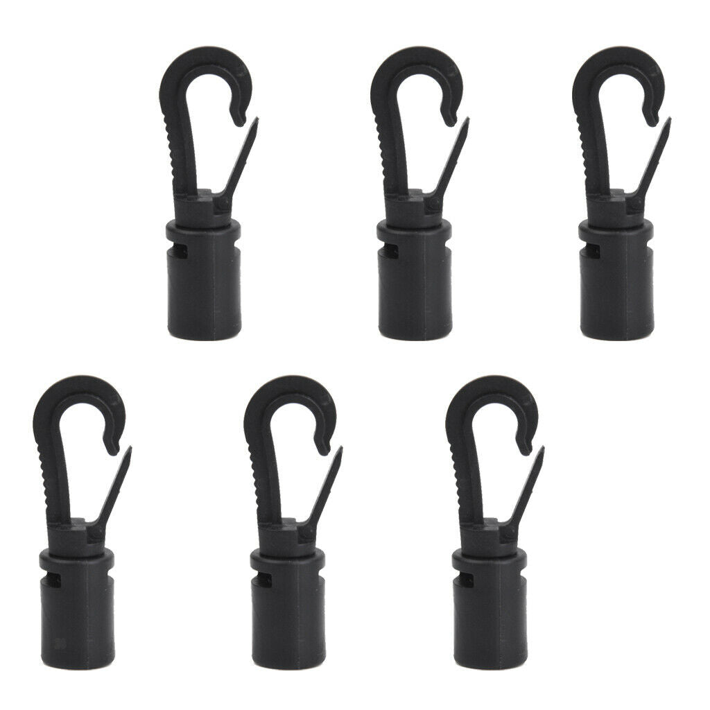 6 Pieces Black Elastic Bungee Shock Cord Hook Karabiner for Boat Kayak Canoe