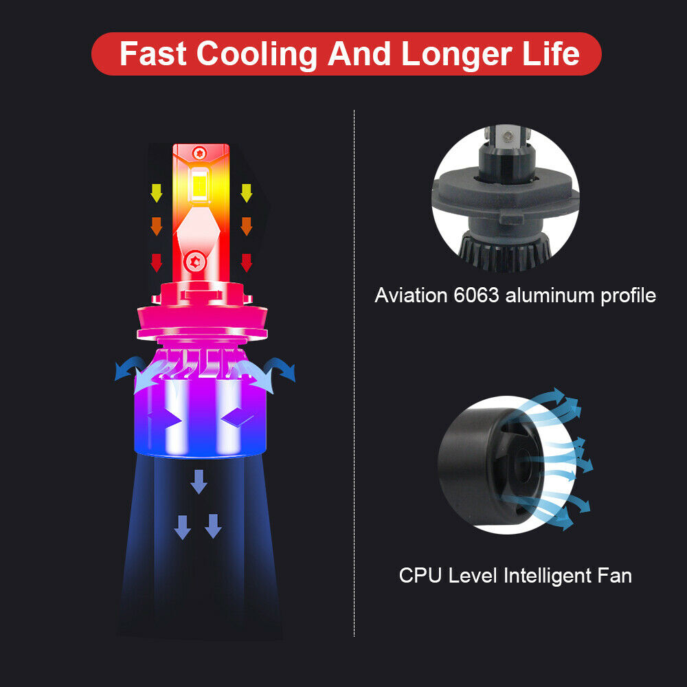 6000K 4-Side Glow H4 LED Headlight Bulbs+881 50W Fog Light fit Kia Spectra 07-09