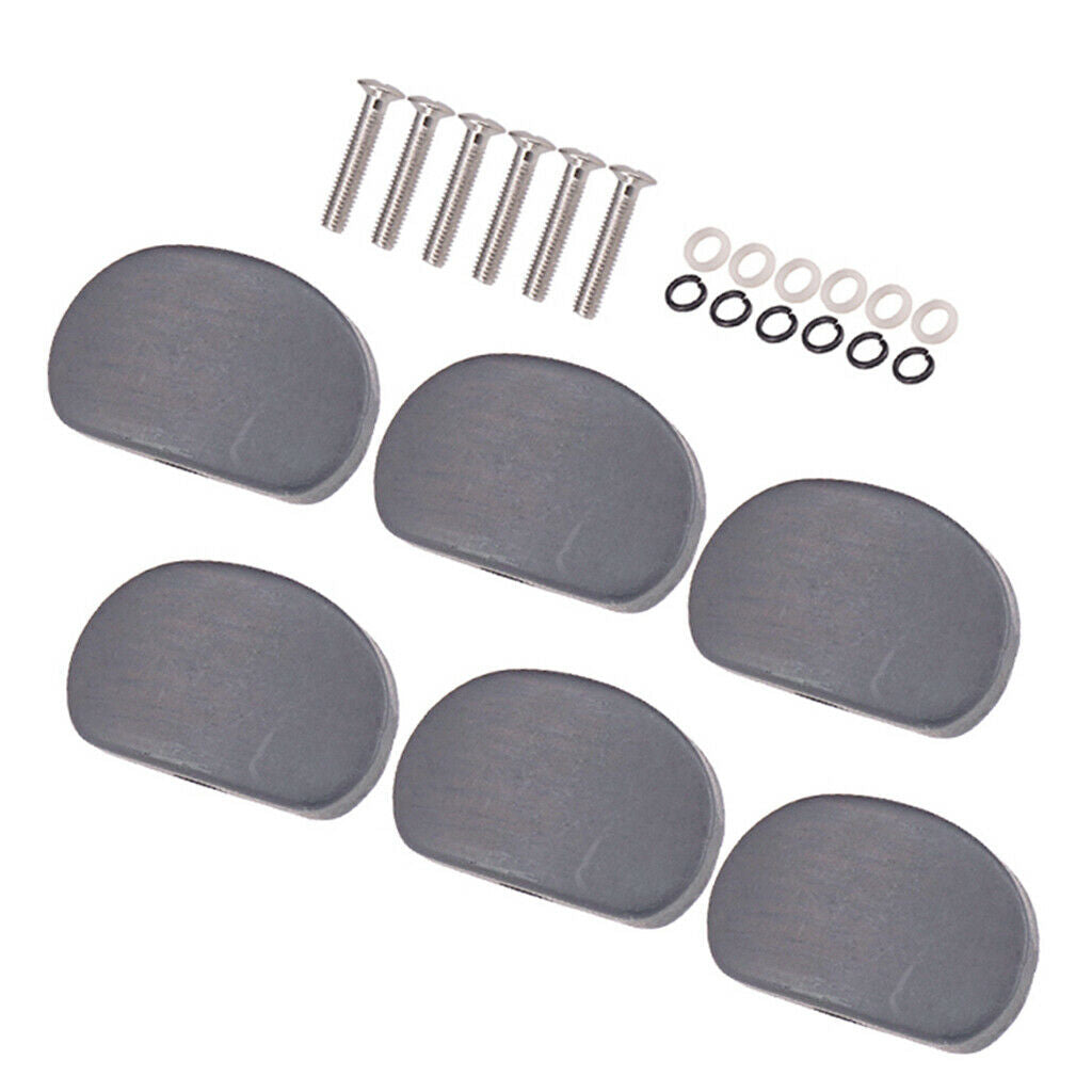 6 Pieces Ebony Tuning Pegs Keys Handle Knobs Buttons Oval Shape with Screws