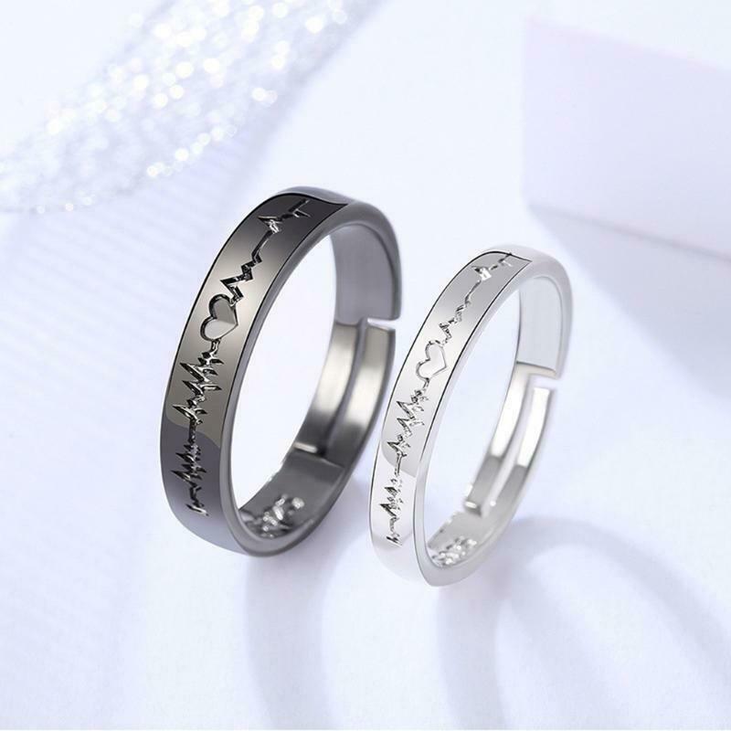 1Pair Fashion Couples Love Ecg Ring Adjustable for Valentine's Day Birthday Gift