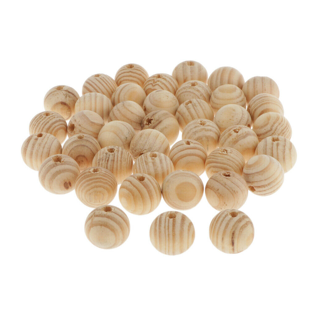 40Pcs DIY Wood Spacer Bead Pieces Round Wooden Loose Beads Crafts DIY