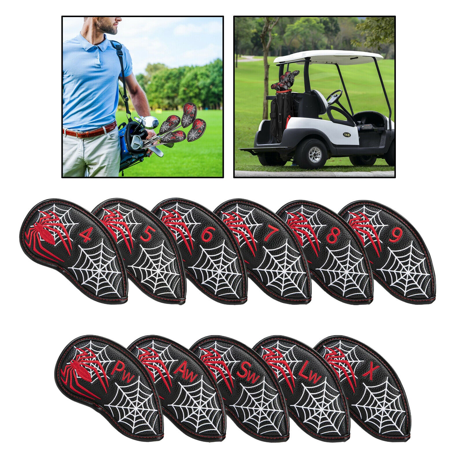 11 Pcs/Set Durable Waterproof Leather Golf Iron Headcover Club Guard Hybrid