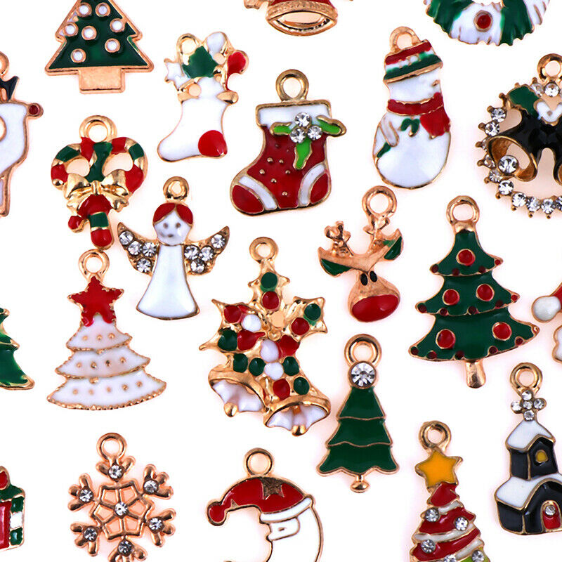 25pc Mixed Metal Enamel Charms Christmas Pendants Beads for Bracelet Earrings Lt