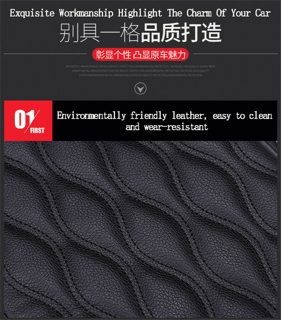 Black Red Line Armrest Box + PU Leather Mat Storage Organizer Case Car Universal