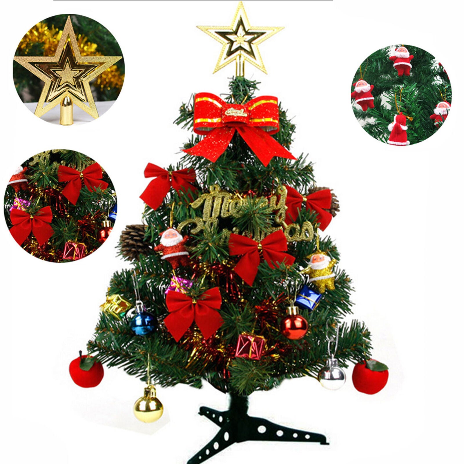 Tabletop Artificial Small Mini Christmas Tree With LED Lights & Ornaments Decor