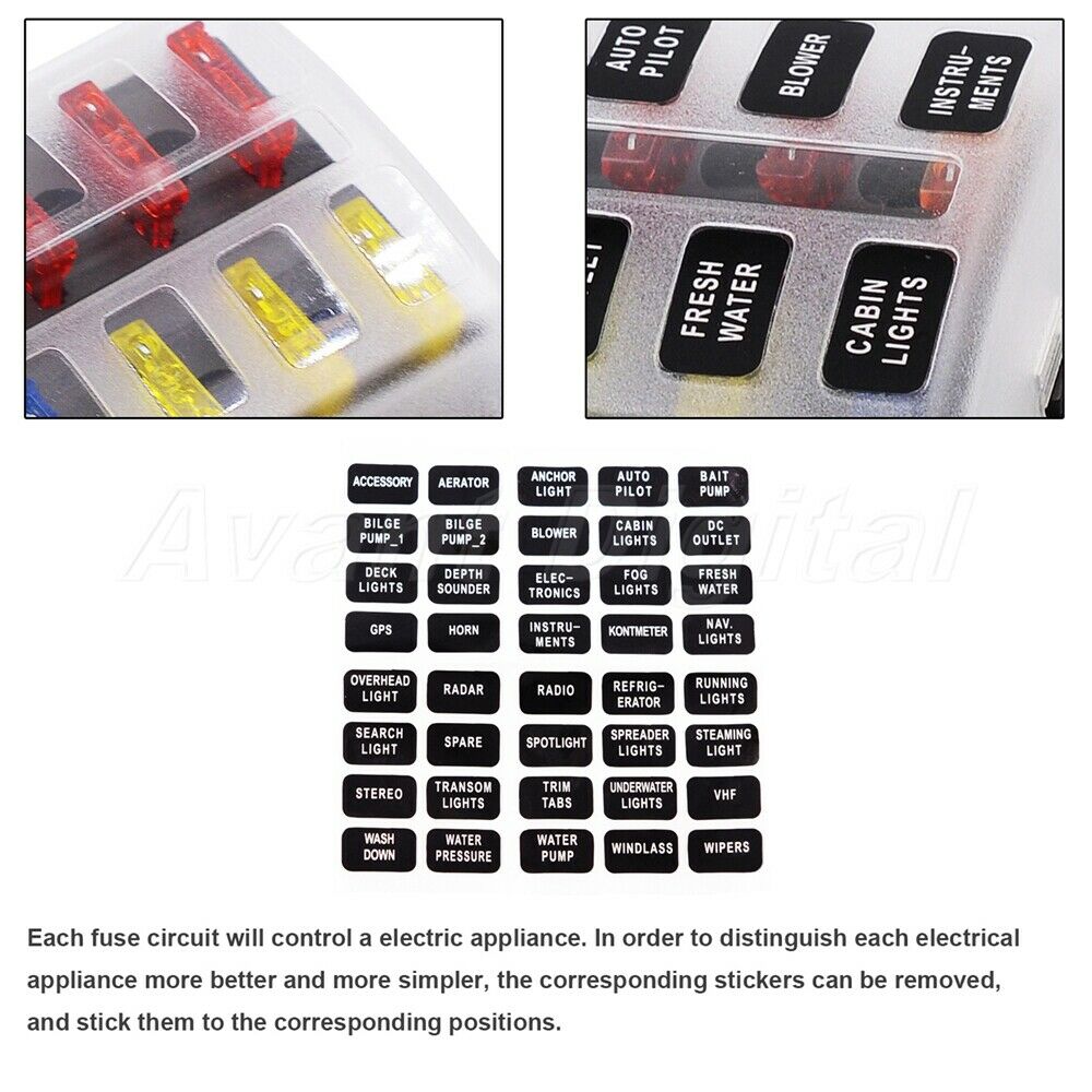 6 Way Blade Fuse Box Holder 12V/32V Fuse Box Kit with Cover &LED Indicator Light