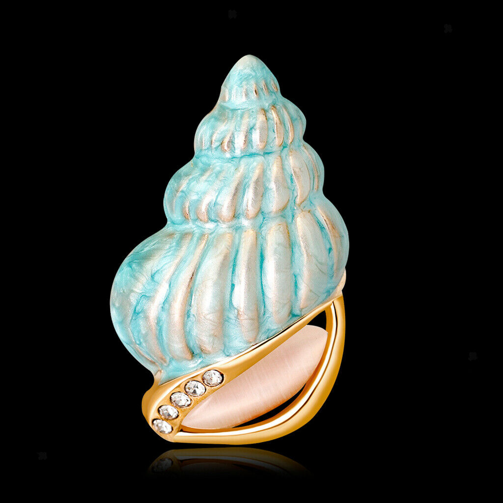 Crystal Blue Conch Brooch Pin Enamel Color Brooch Nautical Wedding Gift