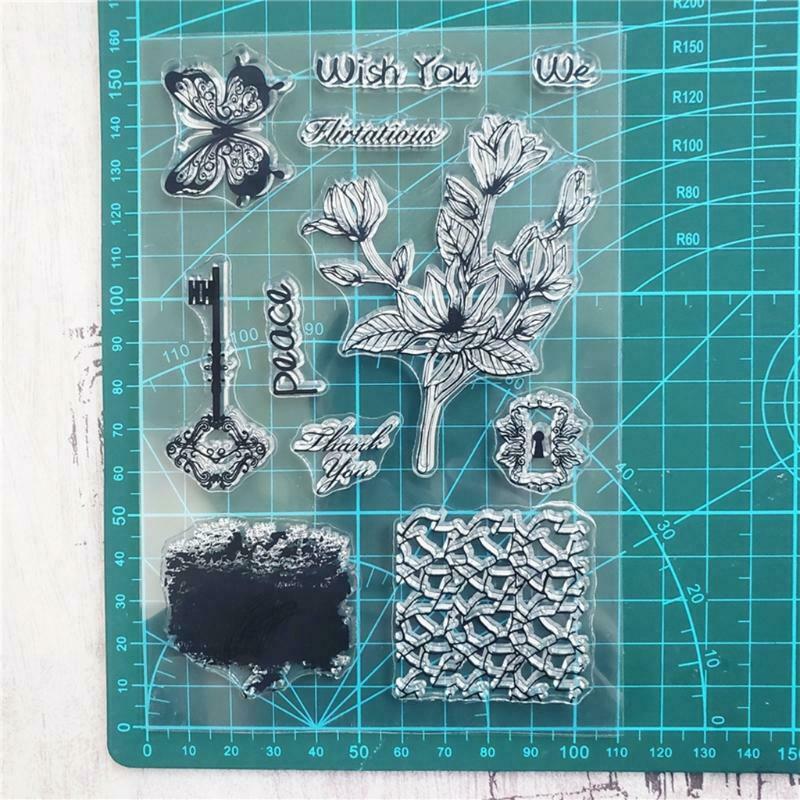 Key Flower Silicone Clear Seal Stamp DIY Scrapbook Embossing Photo Album Decor