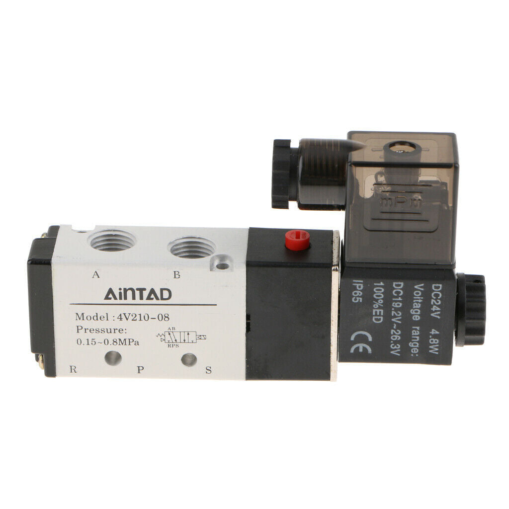 Pneumatic Air Solenoid Valve AC 220V/DC24V 5/2 way 1/4 BSPT Black NEW DC 24V