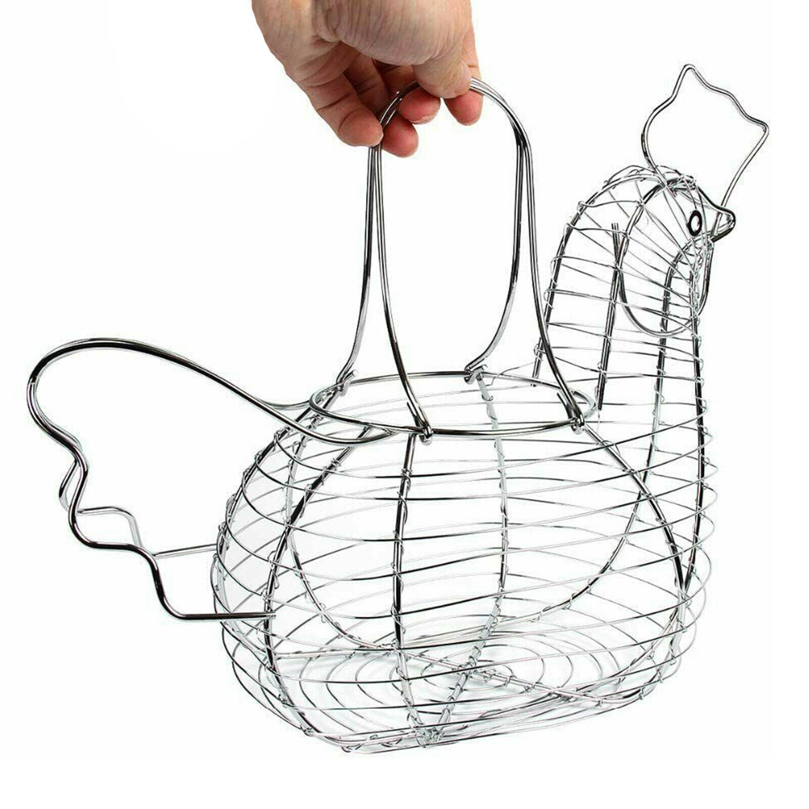 Chrome Plated Chicken Shaped Iron Wire Egg Storage Basket Rack Easily Accessible