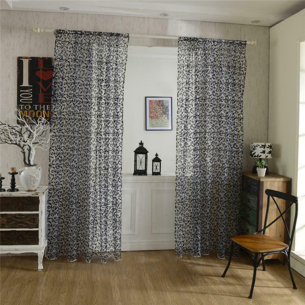 Window Sheer Drape Valance Gauze Curtain Door Curtains Voile 200x250cm Black