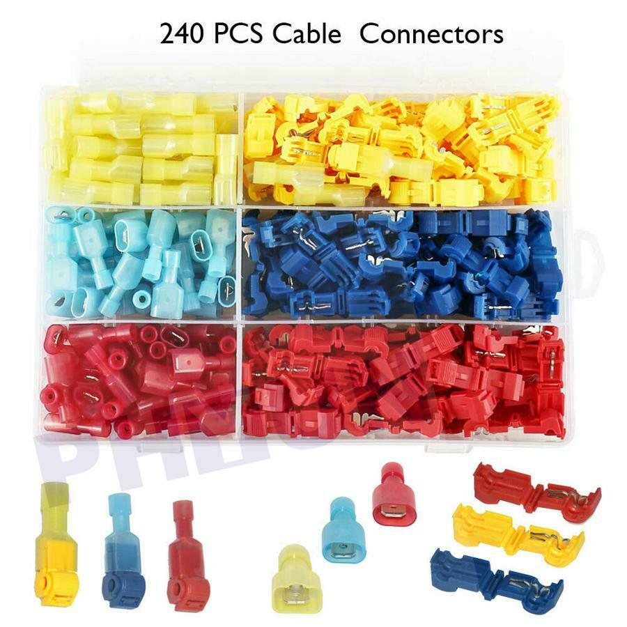 240PCS 22-10 AWG T-Tap Quick Insulated Splice Wire Terminal Connectors Combo Kit