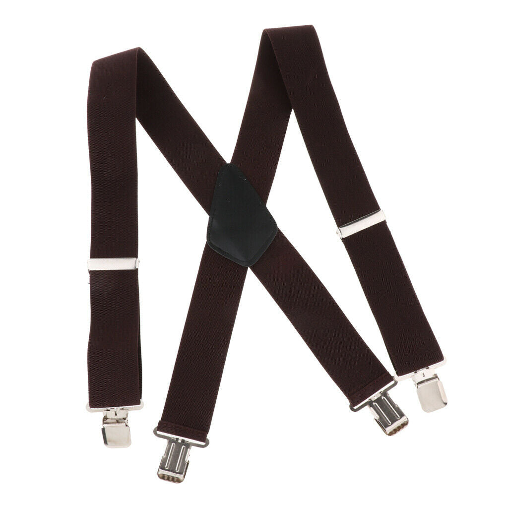 Suspenders w/ Heavy Duty Clips&X Back Adjustable Straps for Adults coffee