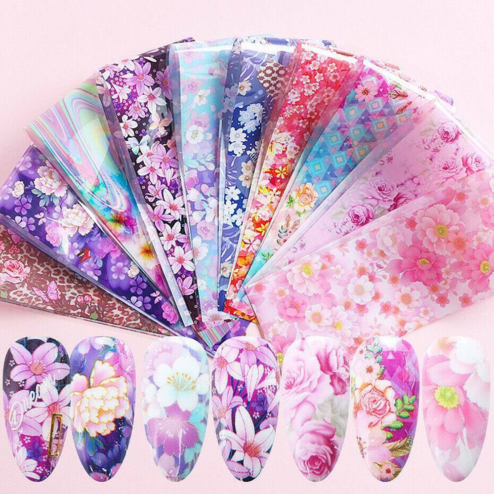 10 Sheet Flower Transfer Manicure Nail Foil Nail Art Stickers Holographic Decals