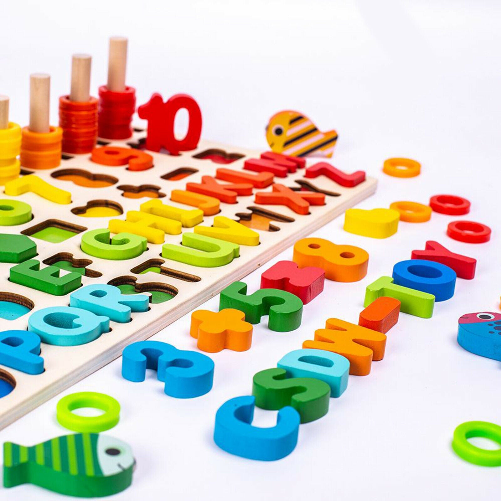 Shape Sorter Game Preschool Education Math Stacking Block 6 in 1 Learning Wood
