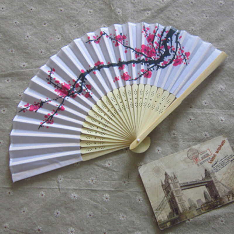Chinese Folding Hand Fan Japanese Cherry Blossom Design Silk Costume Part.l8