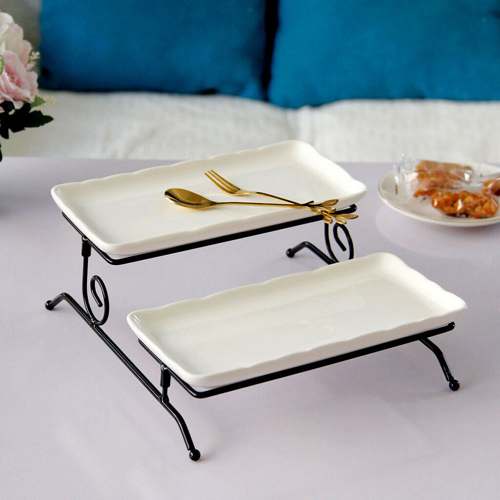 2 Tier Serving Stand Set with 2 Porcelain Serving Platters for Dessert Cake