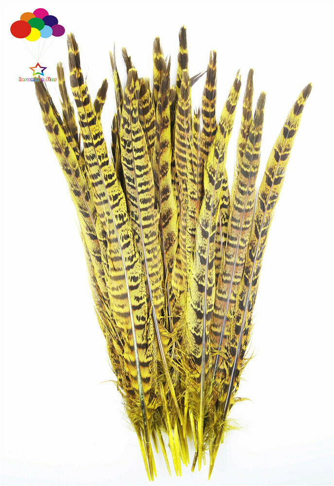 New Natural 100pcs Tint Yellow Beautiful Pheasant Feather 25-35cm/10-14 inches