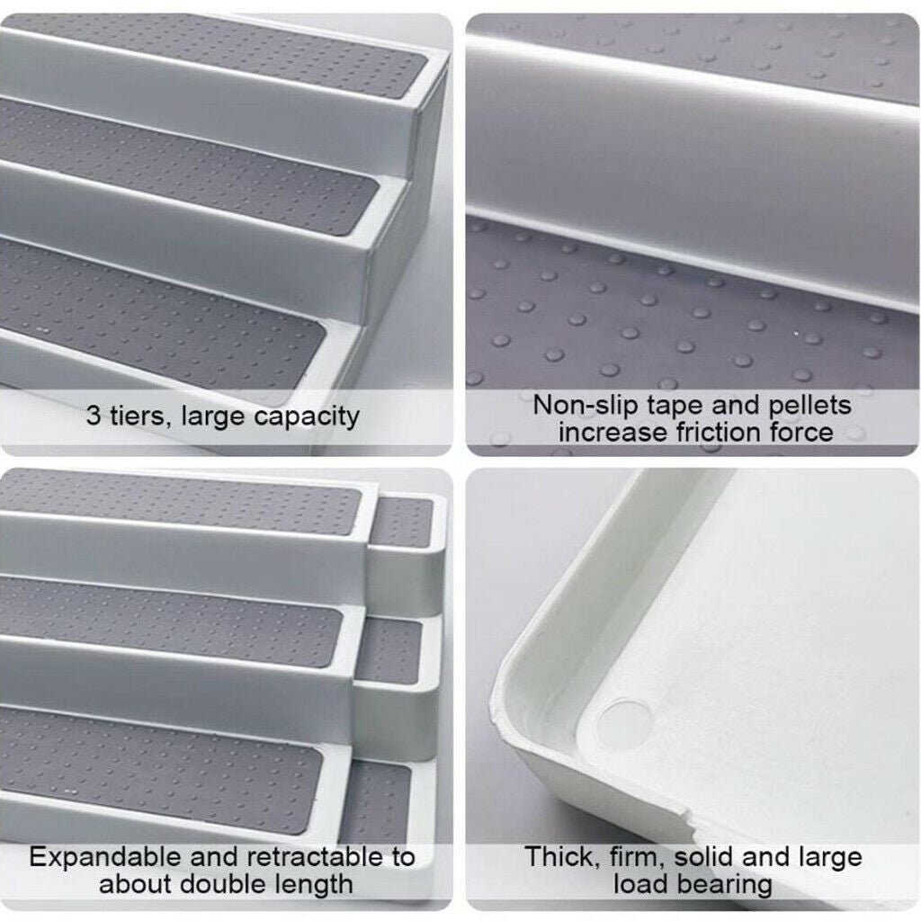 3-Tier Gray Cabinet Spice Shelf Non-Skid Rack Organizer Spice Jar Rack