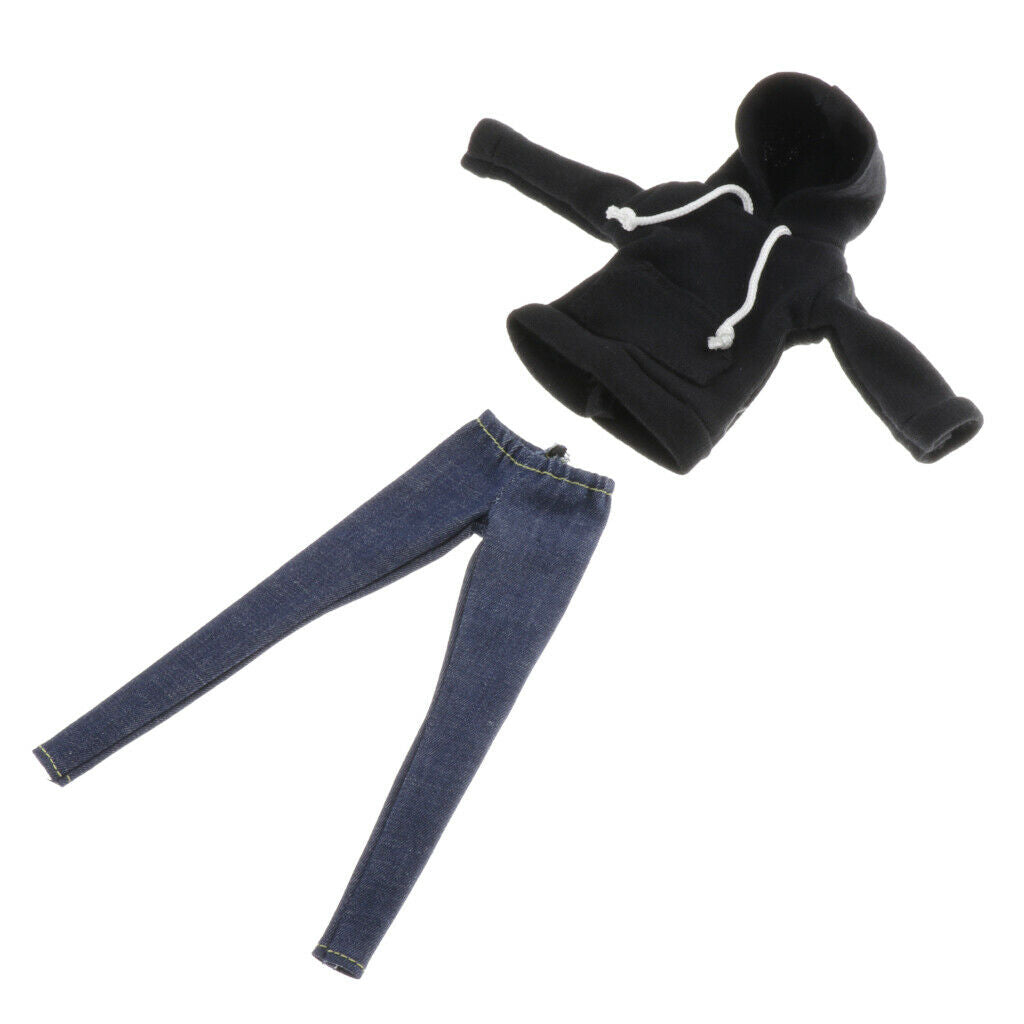 Lots 2 BJD Costume Black Hoodie & Jeans Pants for 1/6 Blythe Dollfie BB Accs