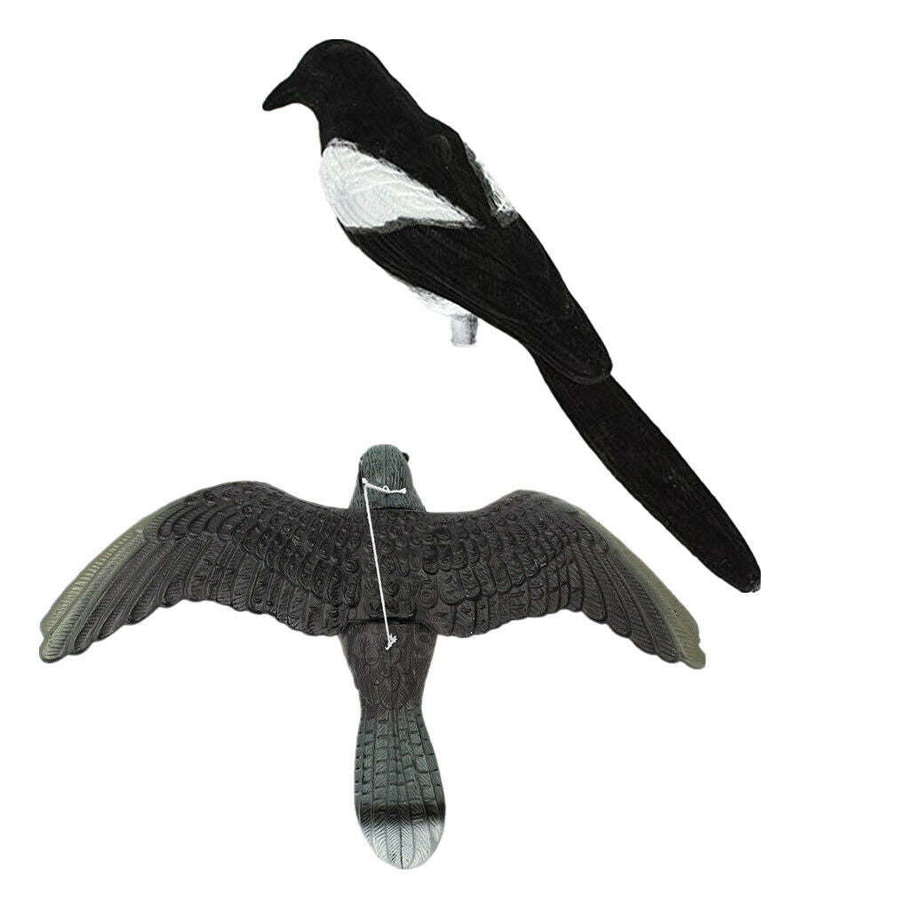 Realistic Flying Hawk + Magpie Decoy Pest Control Garden Scarer Scarecrow