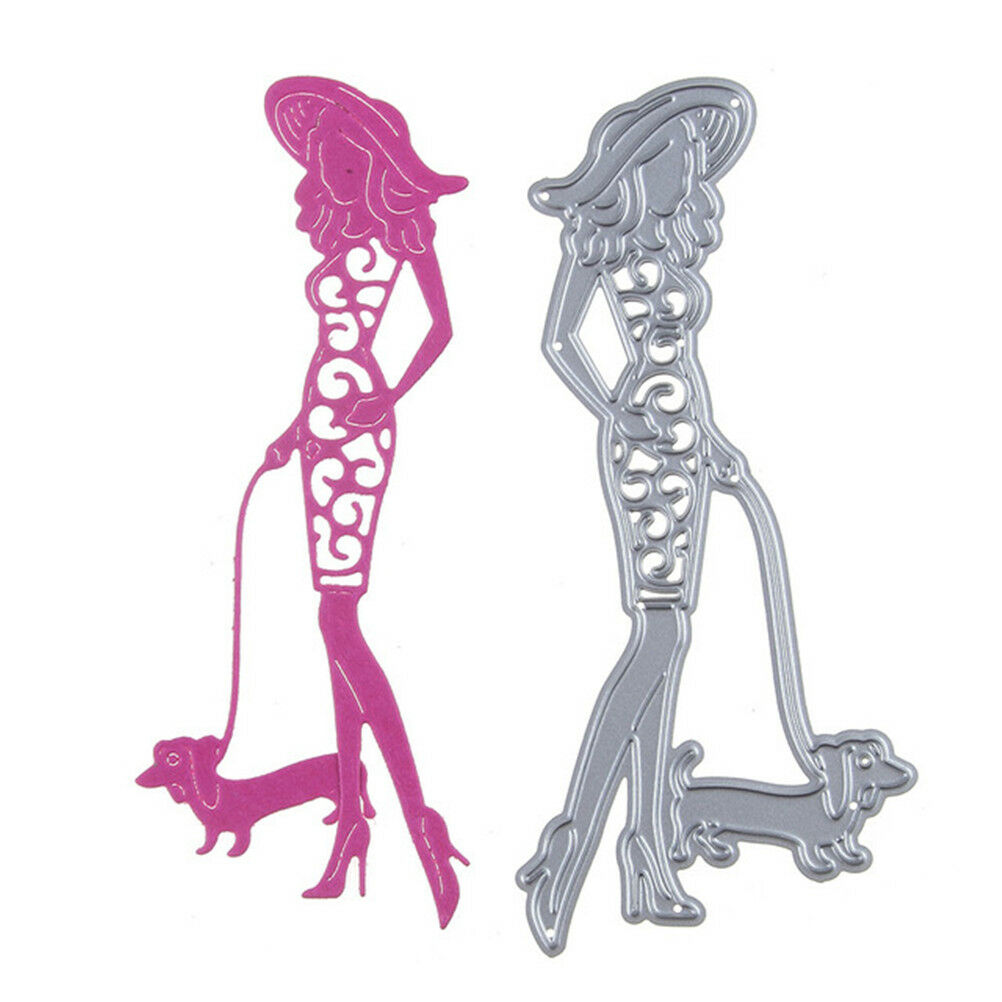Happy Girls Walk the Dogs Metal Cutting Dies Embossing Stencils Decorative Cards