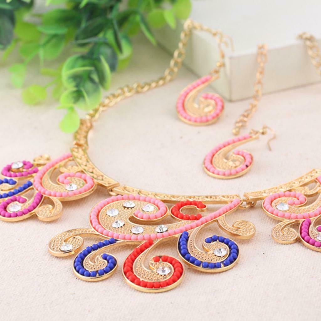 Colorful Rainbow Tree Pendant Necklace Hook Earrings Jewelry Set for Wedding