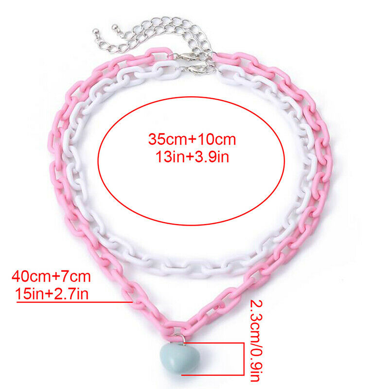 2Pcs/set Multilayer Heart Pendant Acrylic Necklace Clavicle Choker Women .l8