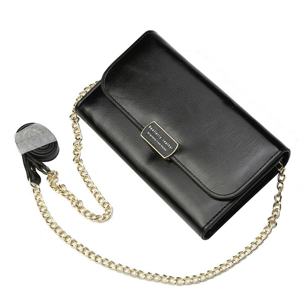 Women PU Leather Clutch Wallet Purse Evening Cross Body Handbag Black