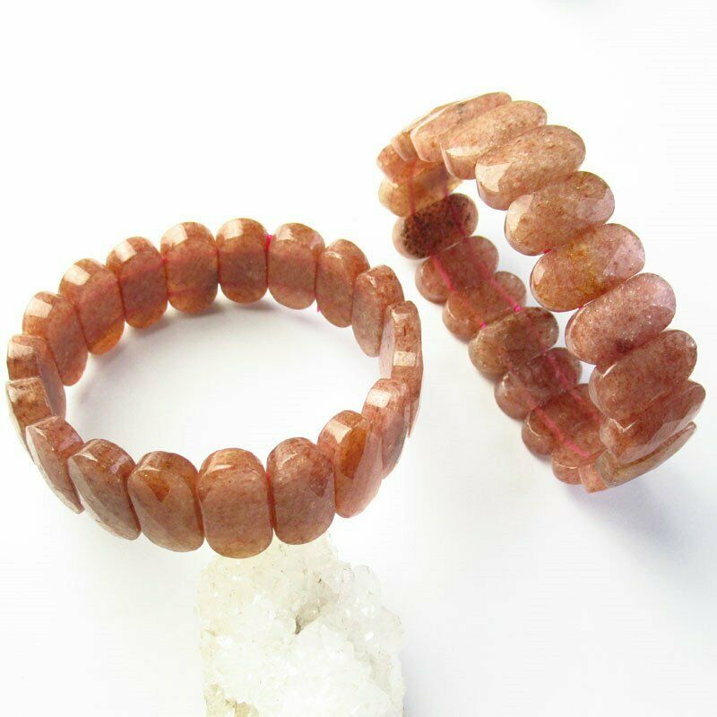 53g Faceted Natural Strawberry Quartz Oval Stretchy Bracelet 7.5 inch 46SL