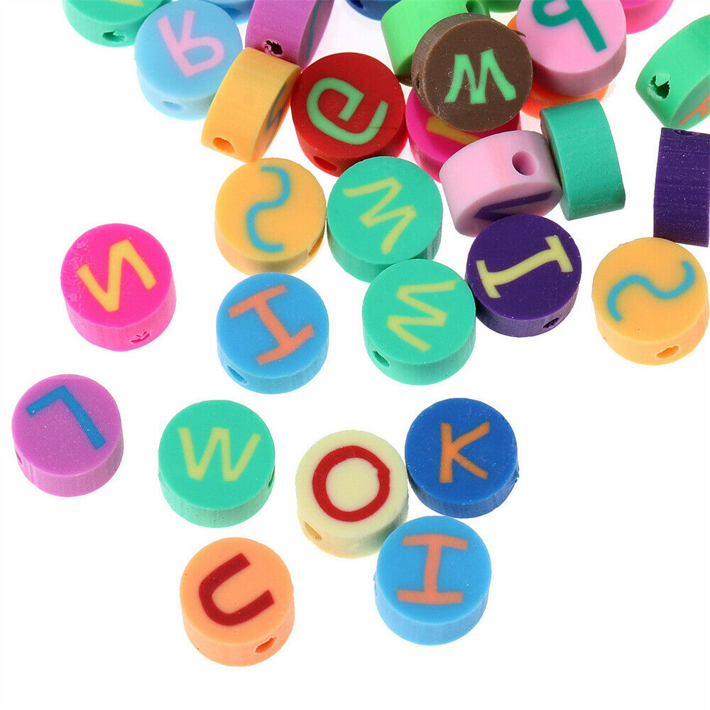 Lot of 100 Clay Letter Beads Alphabet Round Spacers Bracelet Making Craft 10mm