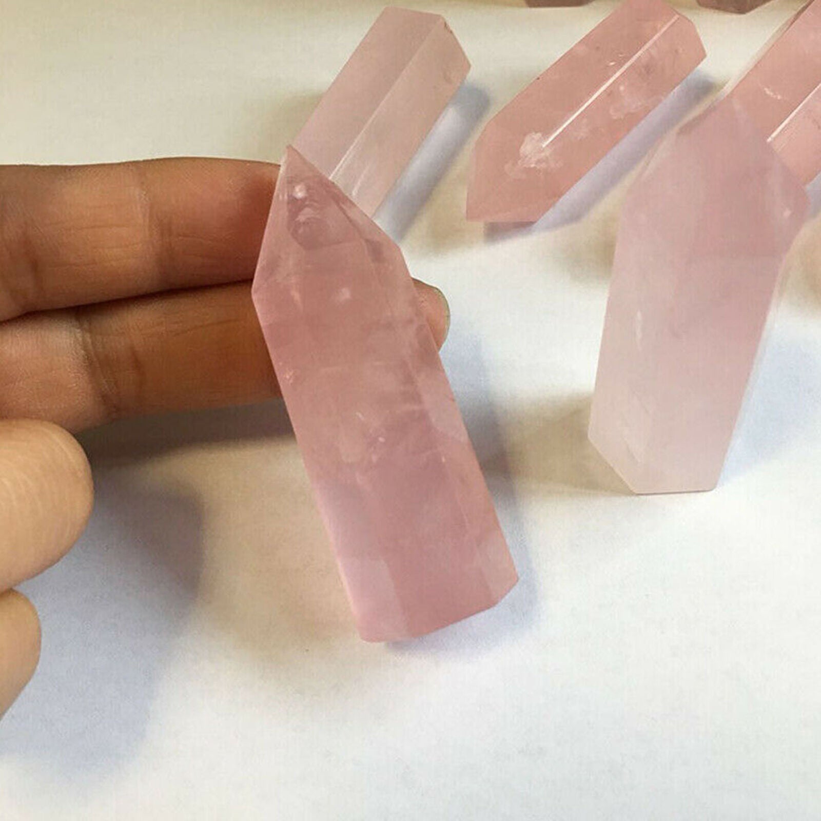 100% Natural Pink Rose Quartz Crystal Wand Point Healing Reiki Mineral Stone