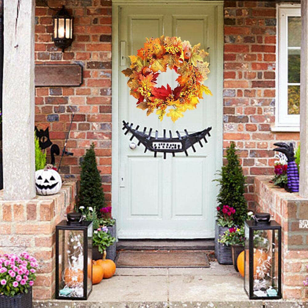Halloween Maple Leaf Wreath Door Decor Hanging Pendant Simulation Garland @