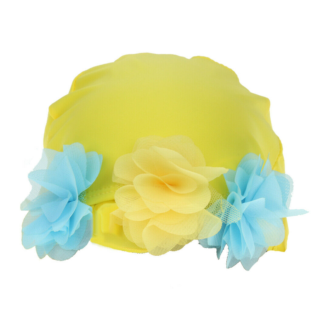 Kids Childrens Childs 0-6 Years Flower Fabric Swimming Hat Swim   Yellow