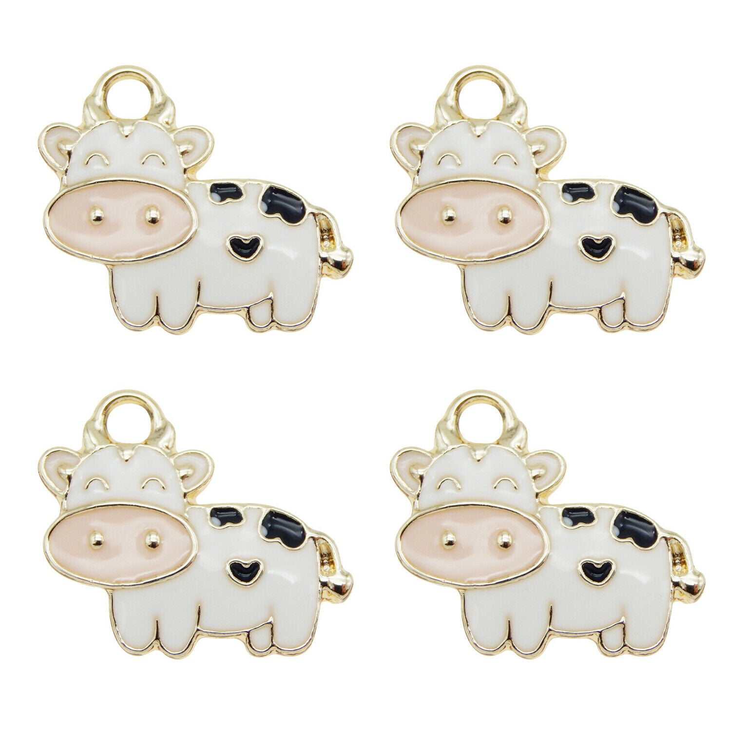 15pcs Enamel Plated White&Black Cow Ox Calf Pendant Charms Jewelry Findings
