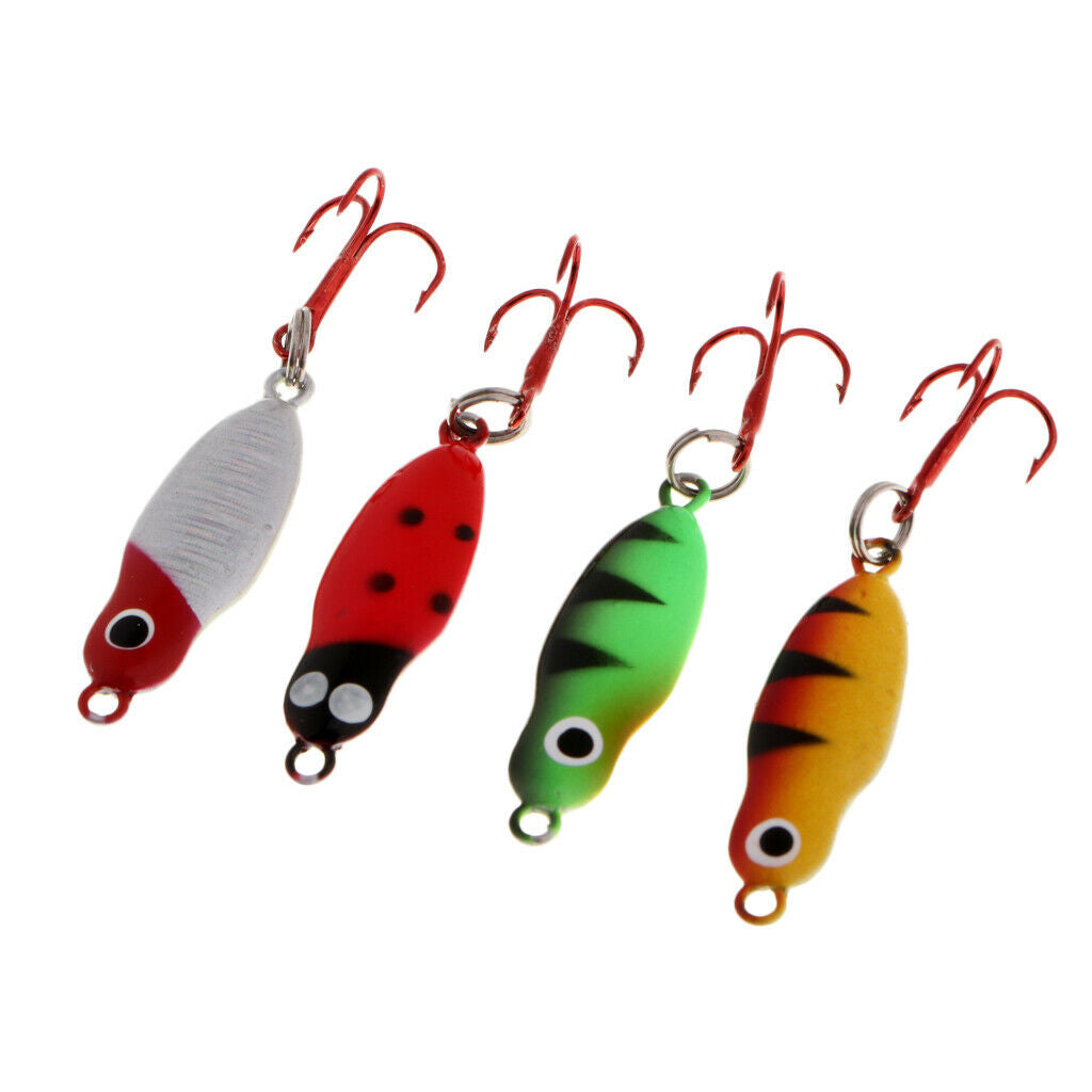 4PCS Ice Fishing Lures Metal Lead Fish Topwater Bass Crank Baits with Hooks