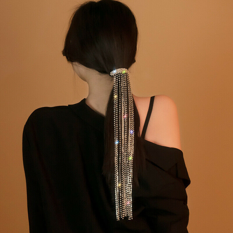 Shine Full Rhinestone Hairpins for Women Long Tassel Crystal Hair AccessorieFCA