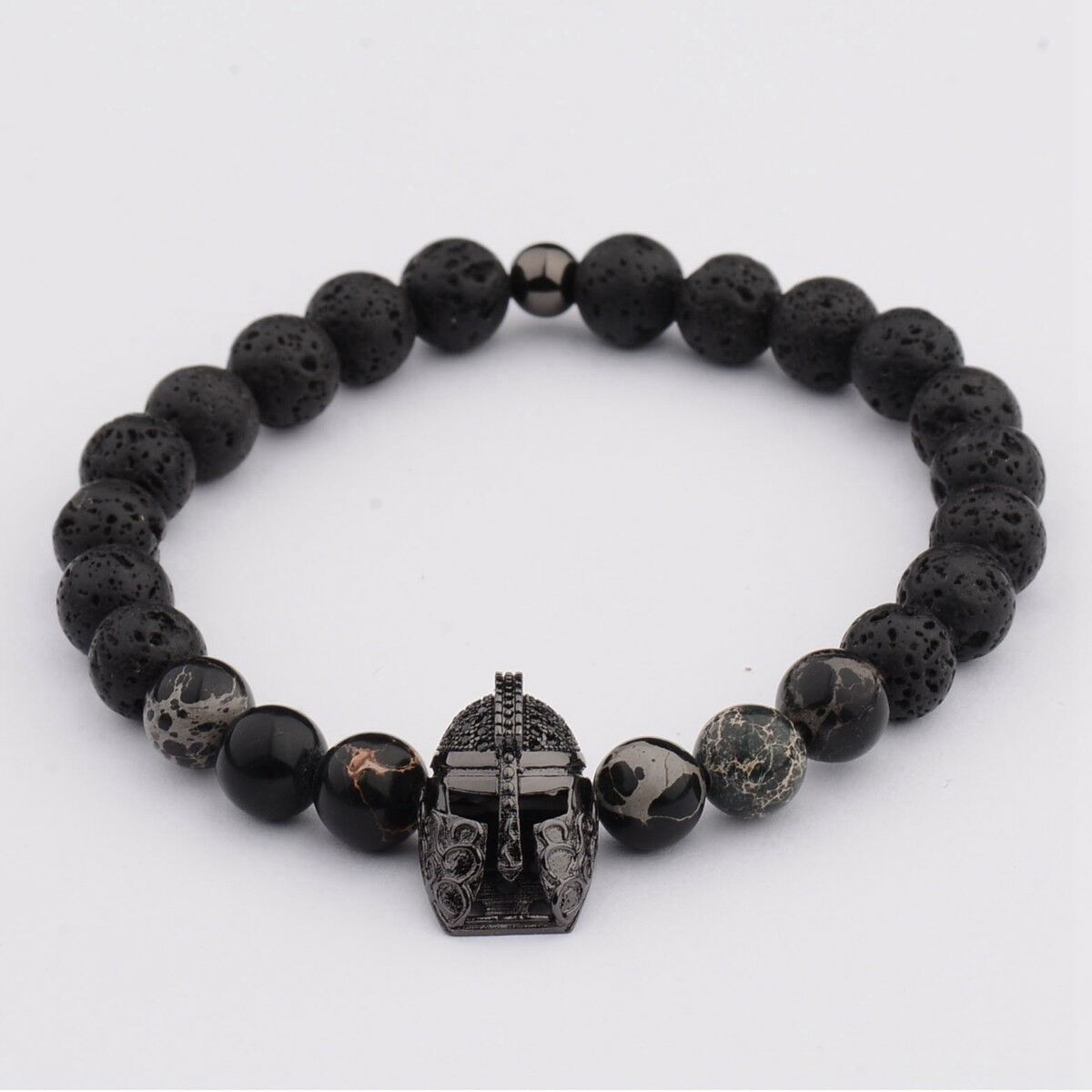 Fashion Men's Lava Stone Beaded Black Helmet Bracelets Spartan Knight Bangle