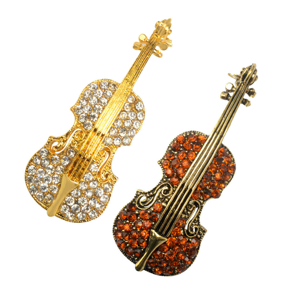 Women Men Retro Crystal Rhinestone Violin Cello Music Instrument Brooch Pin